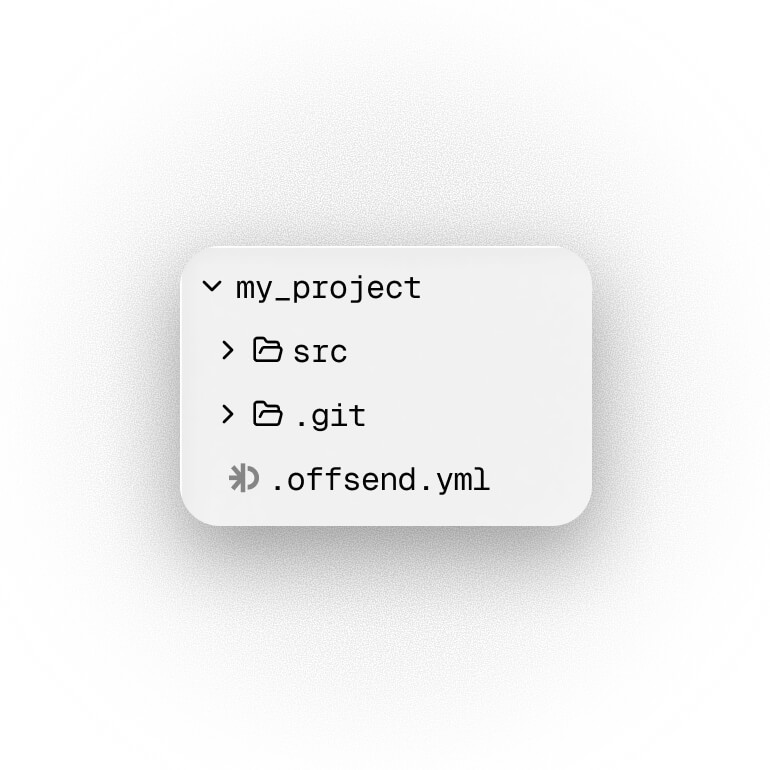 Project tree with .offsend.yml at the repository root