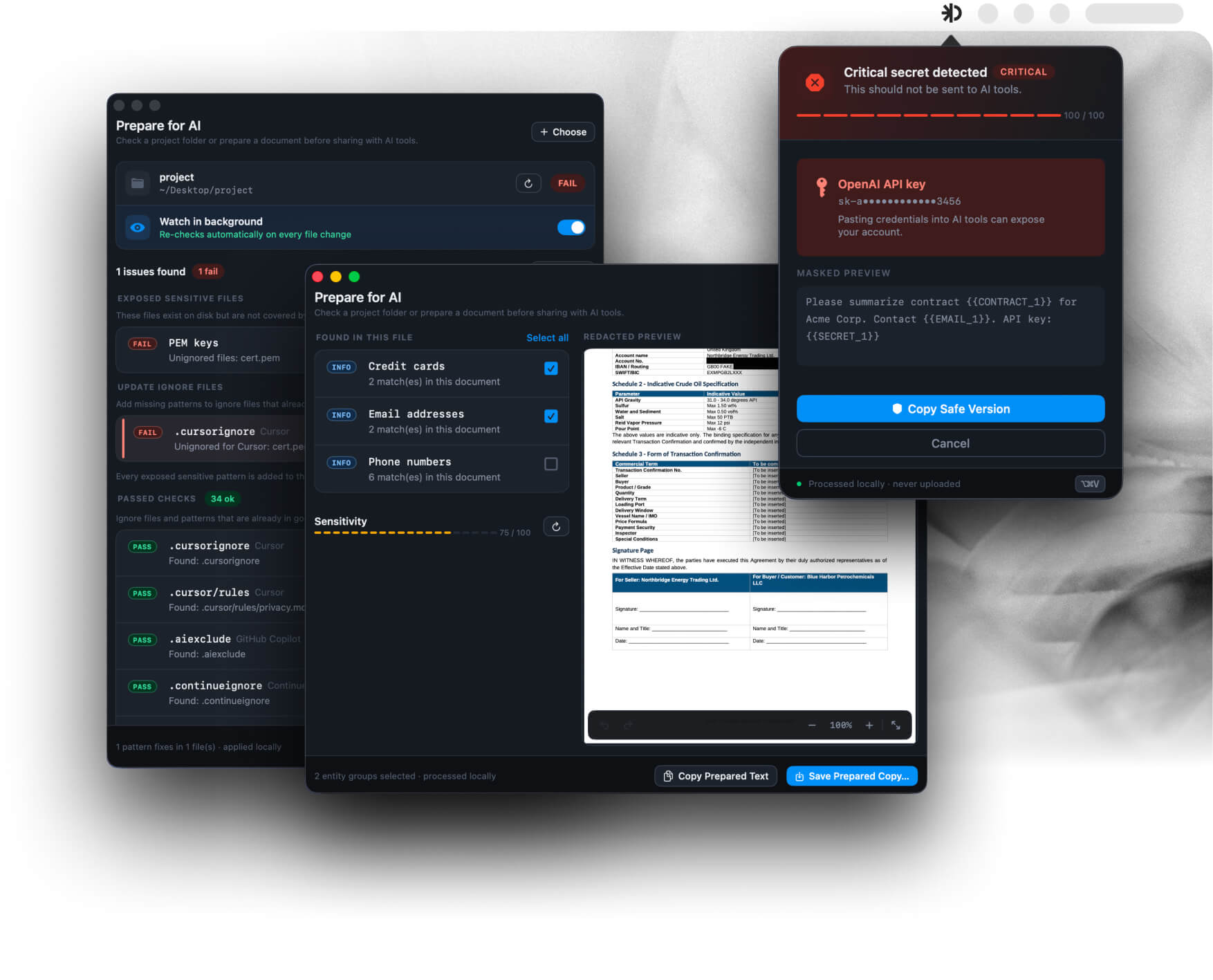 Offsend for macOS preparing files and redacting secrets before sharing with AI