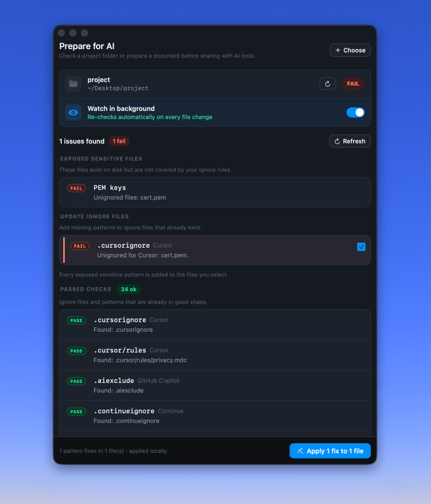 Offsend preparing a project folder for AI tools