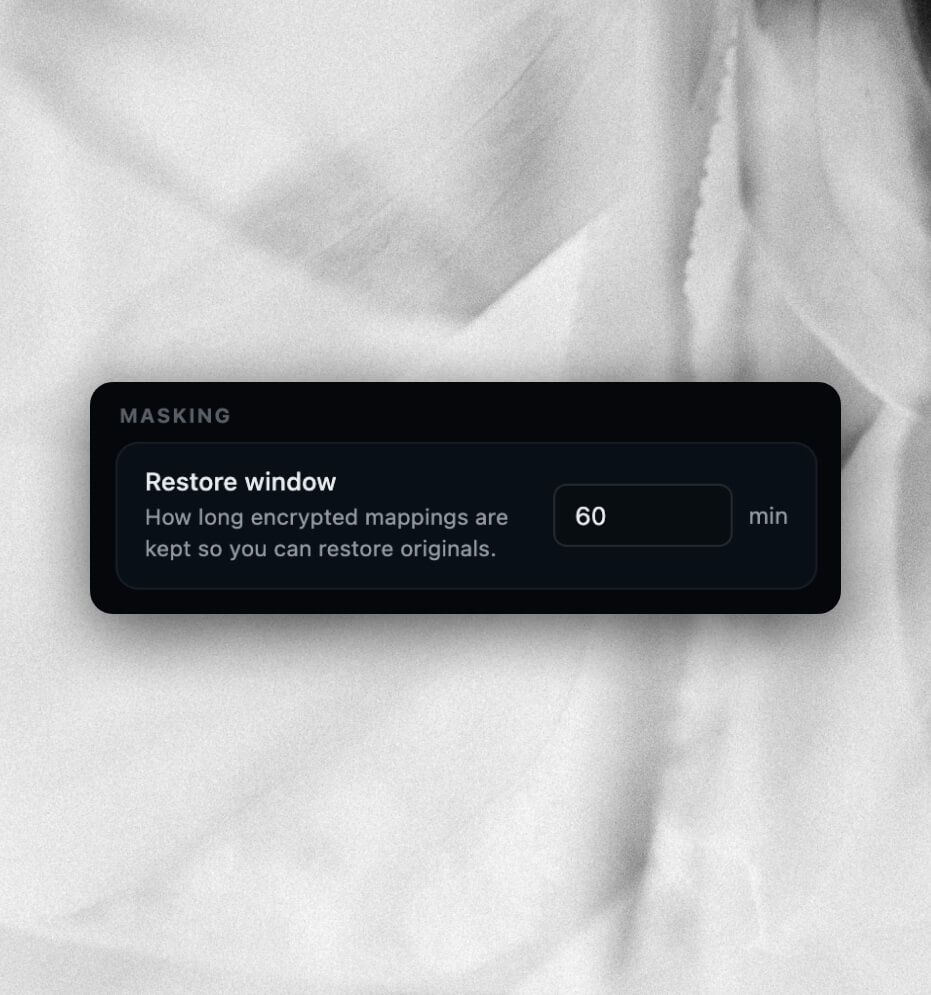 Offsend extension restore window setting for encrypted masking mappings